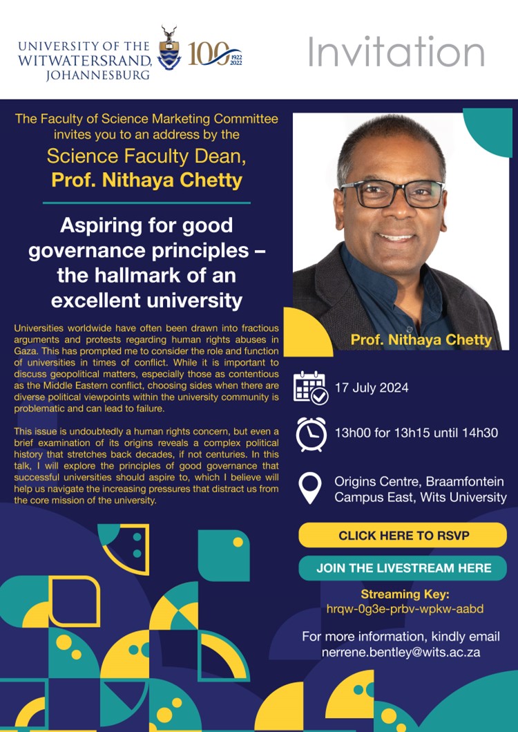 An address by the Science Faculty Dean, Prof. Nithaya Chetty